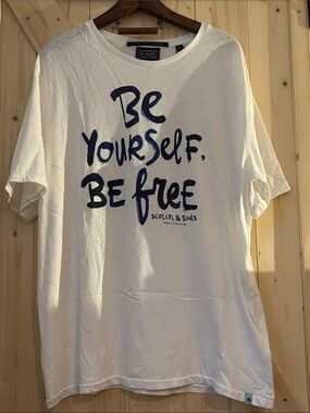 Scotch & Soda White Tee with Navy Script Graphic